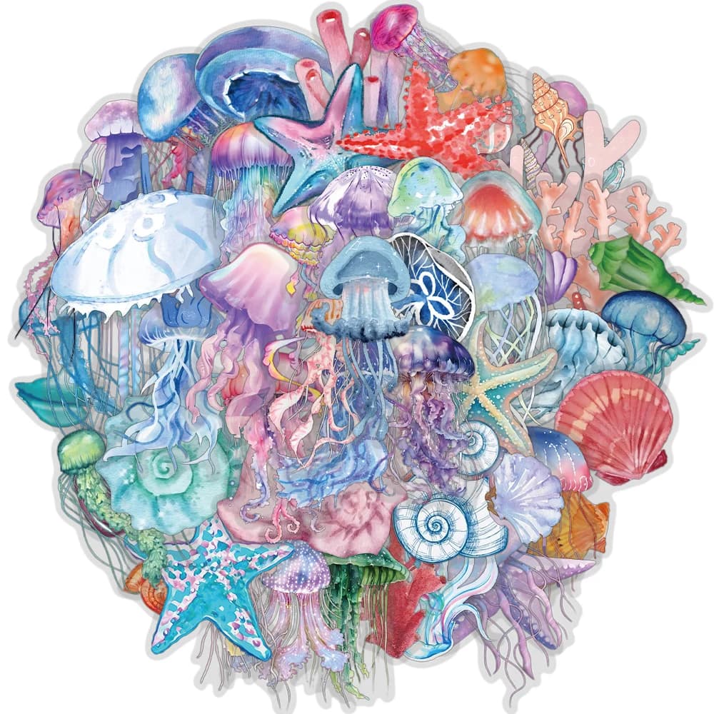 50/100PCS Set of Tropical Fish Stickers Stickers Jellyfish Sea Star Shell Coral Laptop Scrapbook Frame DIY Waterproof Sticker