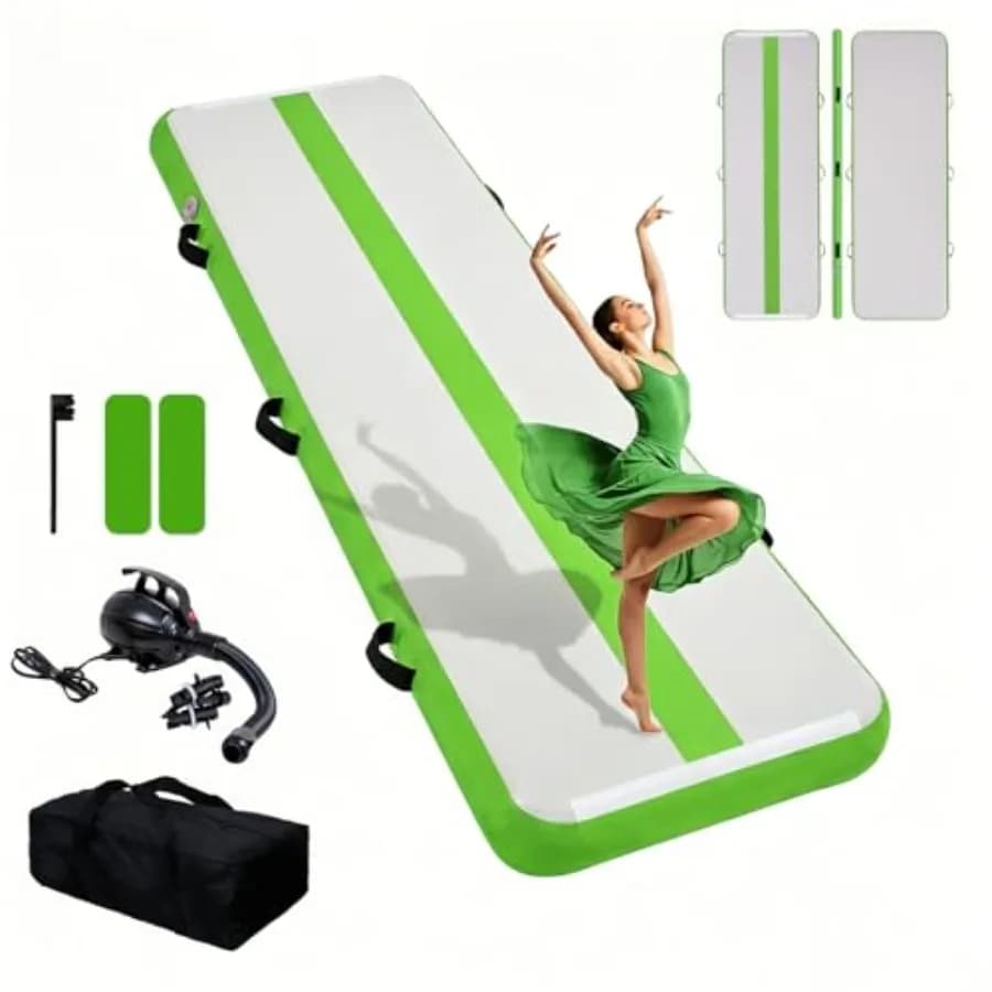 Tappetino Gonfiabile per Ginnastica con Pompa Elettrica, Borsa per il Trasporto e Kit di Riparazione, Materassino ad Aria per Allenamento Domestico, Cheerleading e Yoga