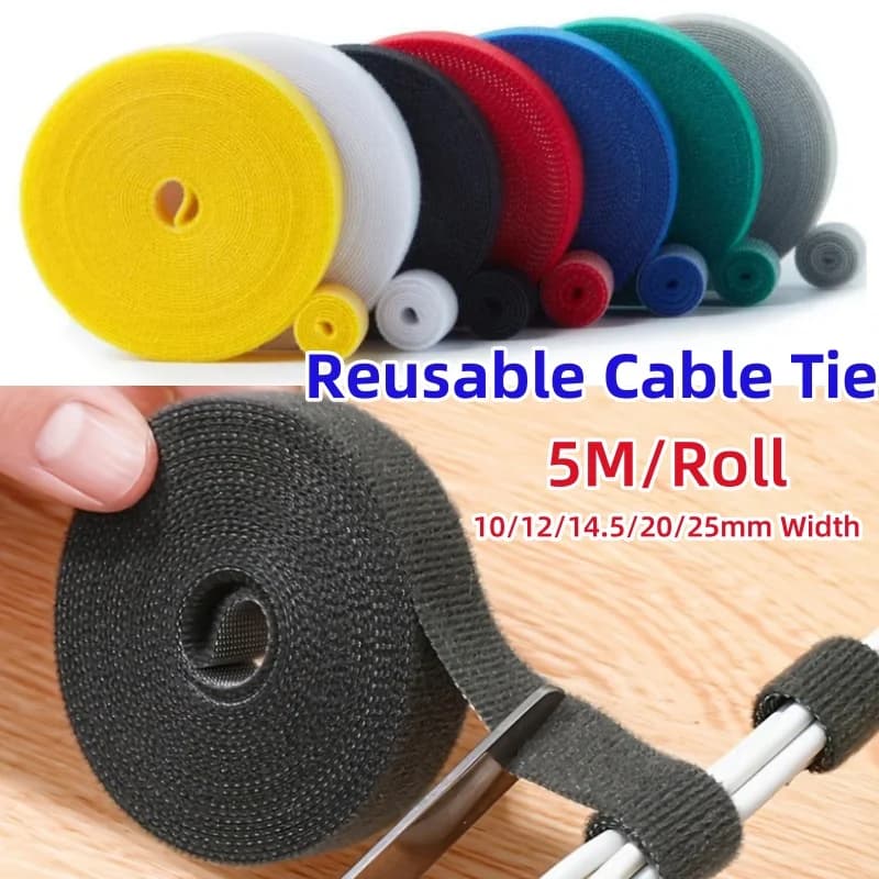 5M/Roll 10/12/14.5/20/25mm Cable Management Wire Winder Tape Earphone Mouse Cord Protector Reusable Cable Tie