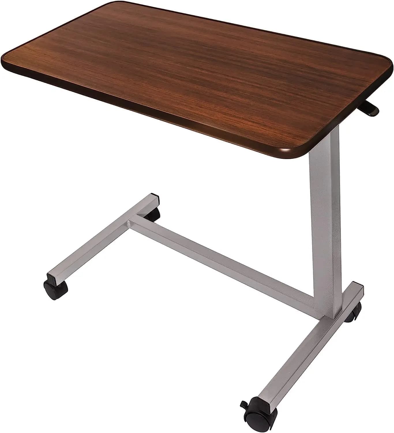 Pneumatic Adjustable Overbed Table with Wheels – Rolling Bedside Table for Hospital, Portable Standing Cart & Laptop Desk for Bed, Couch, Wheelchair