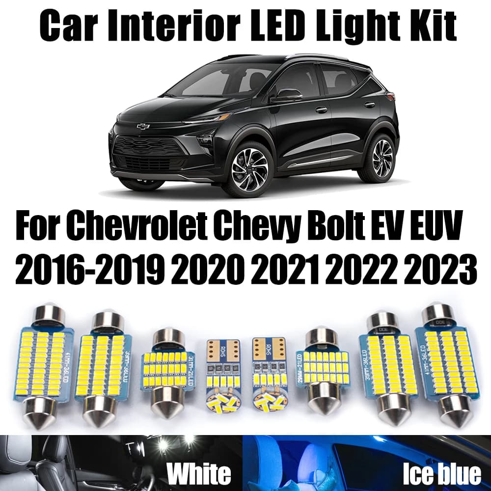 9Pcs Canbus Vehicle LED Interior Reading Map Dome Trunk Light Kit For Chevrolet Chevy Bolt EV EUV 2016- 2021 2022 2023 Car Bulbs