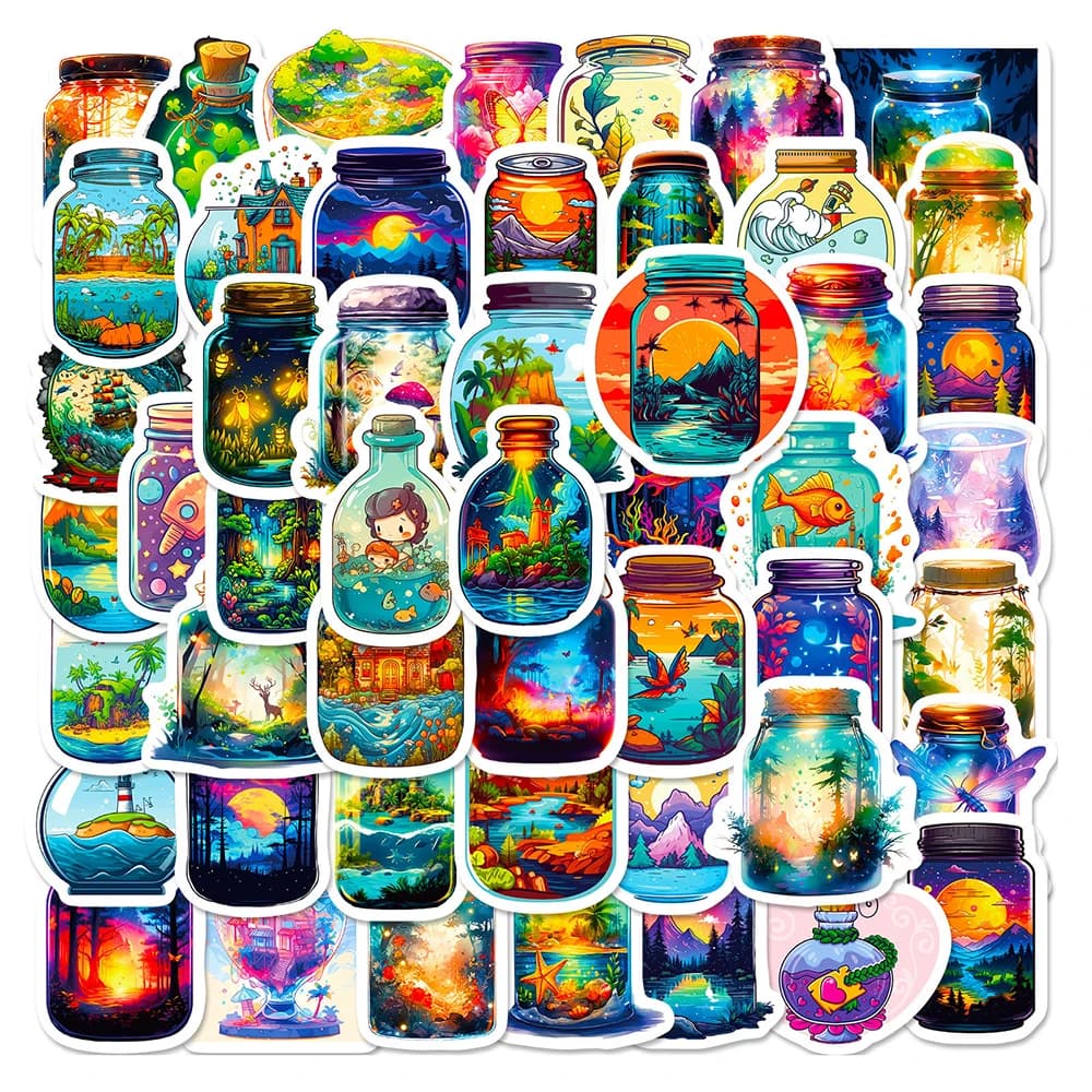 10/30/50PCS INS Style Bottle World Cartoon adesivi estetici Laptop Phone valigia Notebook decorazione Sticker decalcomanie giocattoli per bambini