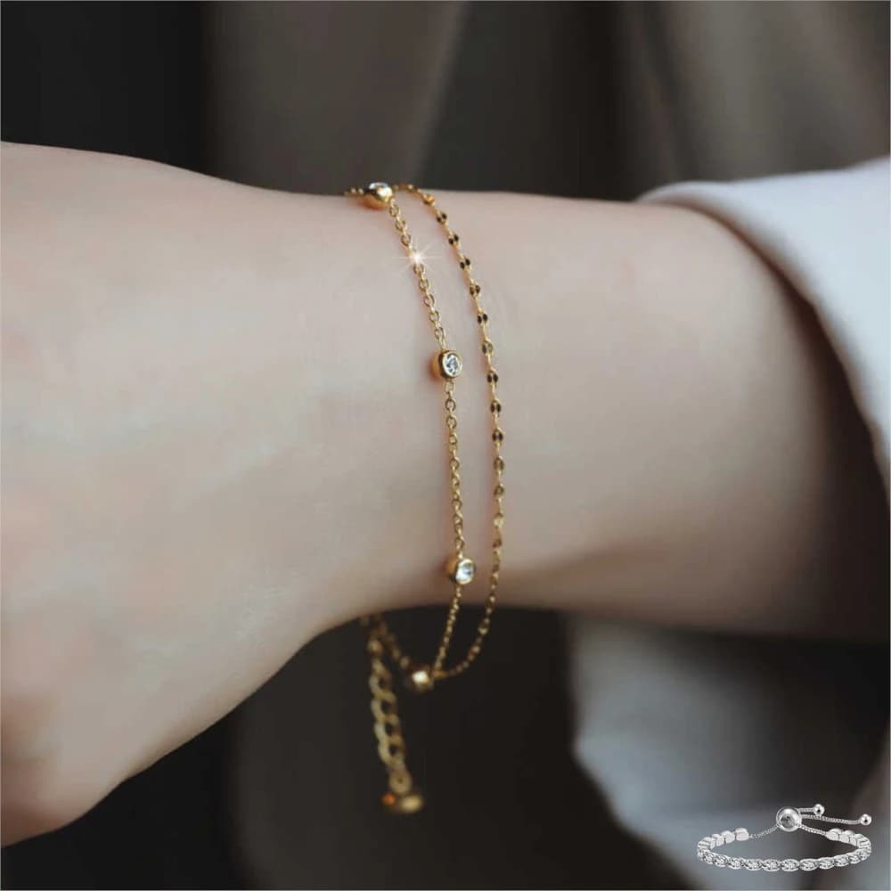 Unique Double Layers Five Round CZ Bracelets For Women INS Gold Color Lobster Clasp Hand Chain Jewelry Fashion Accessory Gifts