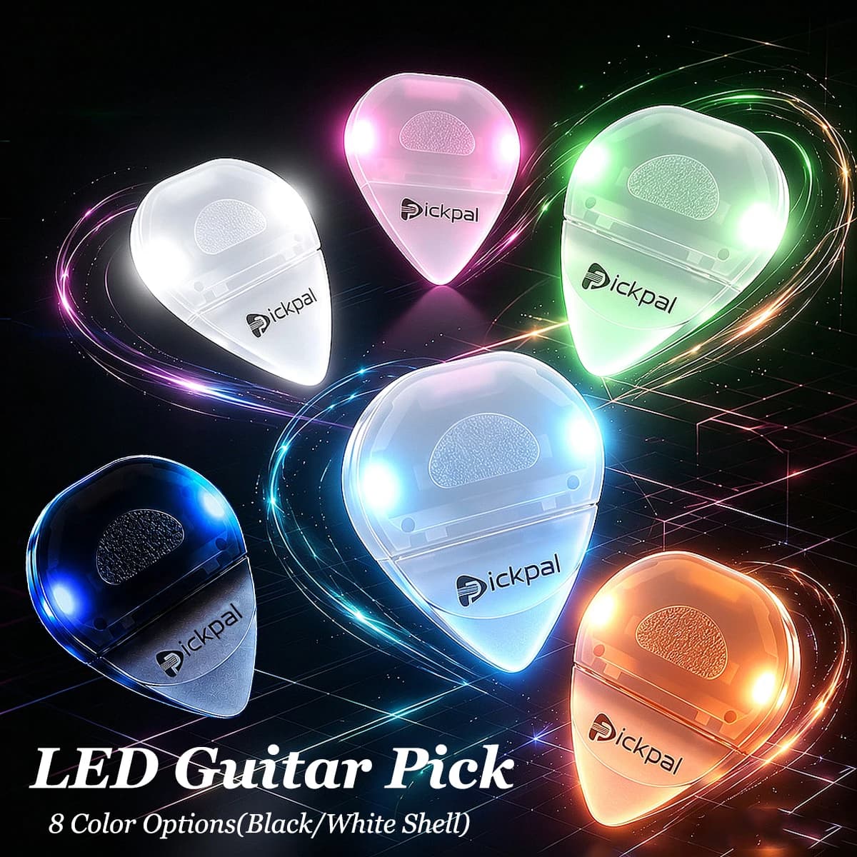 Miwayer LED Light Up Guitar Pick – Heart Shape, Semi-Transparent Glow Plectrum, 0.5mm, 8 SKUs (White/Black Shell), Durable ABS