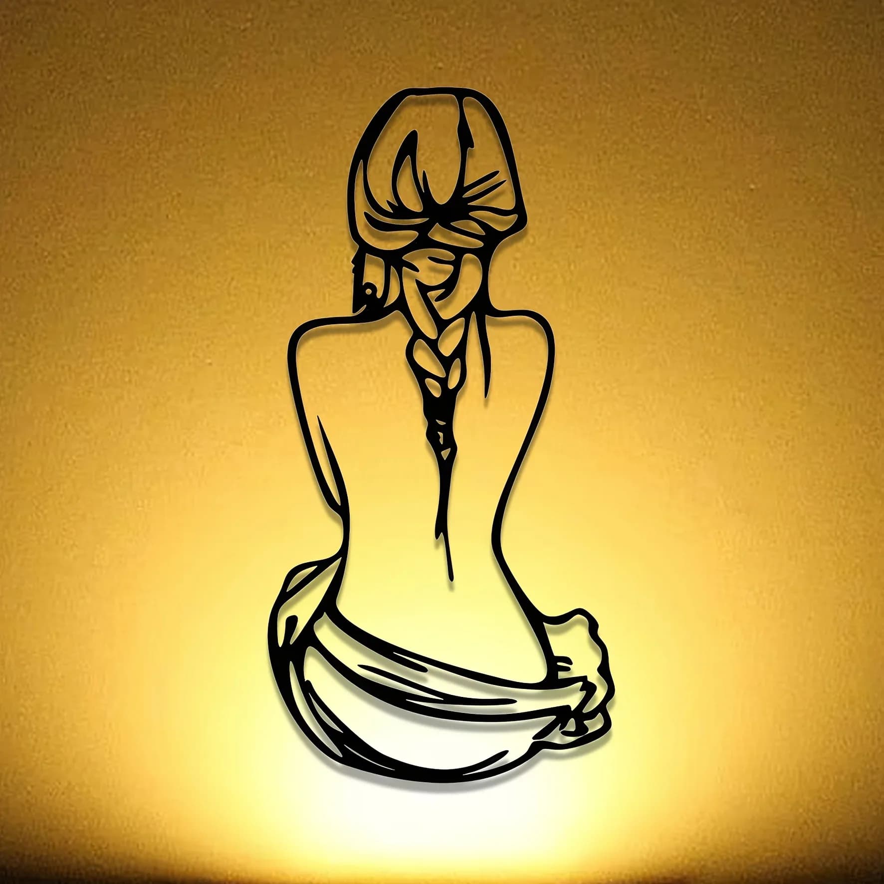 Metal Art Wall Hanging Minimalist Iron Woman Silhouette Laser Engraved Metal Wall Decor Adds Artistic Lines for Home Decor