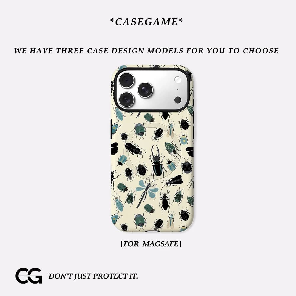 Casegame Cover Opaca Antiurto per iPhone 17 16 15 14 Plus 13 Pro Max con Stampa Vintage Scarabeo, Compatibile con MagSafe, in PC Rigido