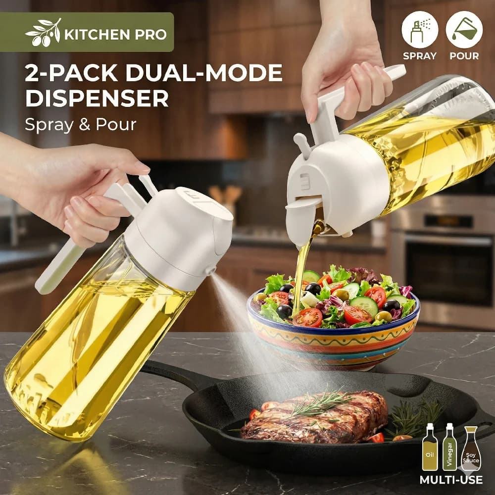 2 Pezzi Dispenser Spray Olio d'Oliva 2-in-1 per Cucina, Spruzzino Olio Alimentare con Funzione Versatore per Insalate, BBQ e Friggitrici ad Aria