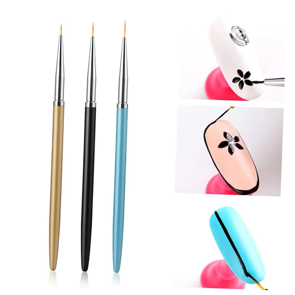 YIKOOLIN 3 Pz French Stripe Nail Art Set di pennelli per pittura ultrasottile Punte 3D Linea Penna da disegno fai da te Pennelli per gel UV Strumento per manicure