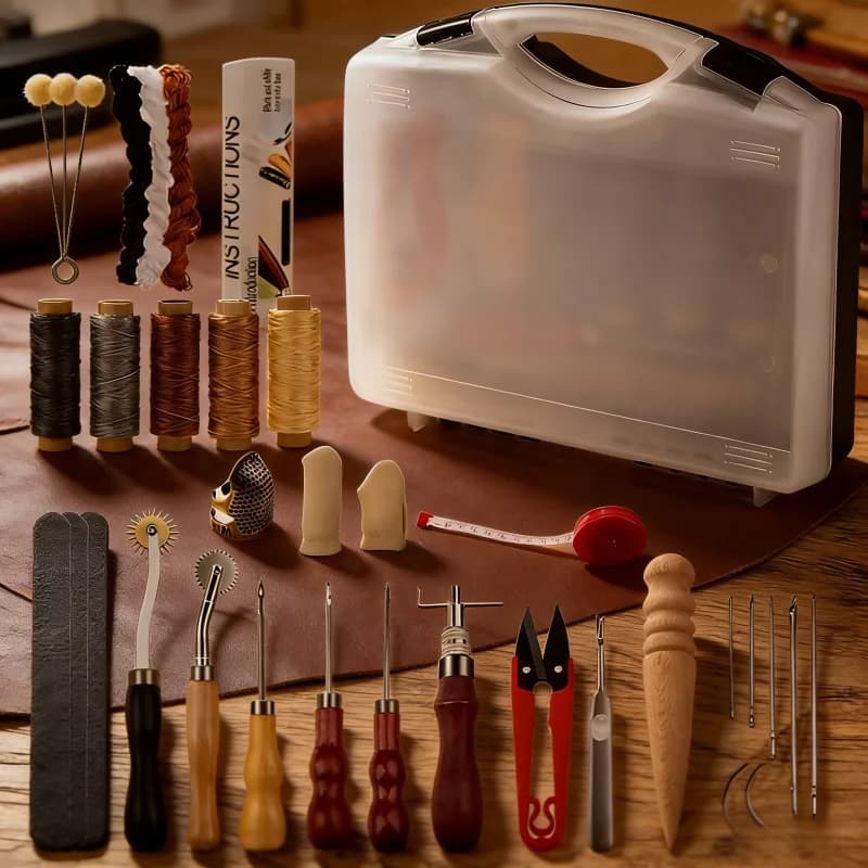 Leather Craft Tool Kit Leather Hand Sewing Repair Kit Stitching Punch Carving Work Groover Set DIY Tool Set Professional