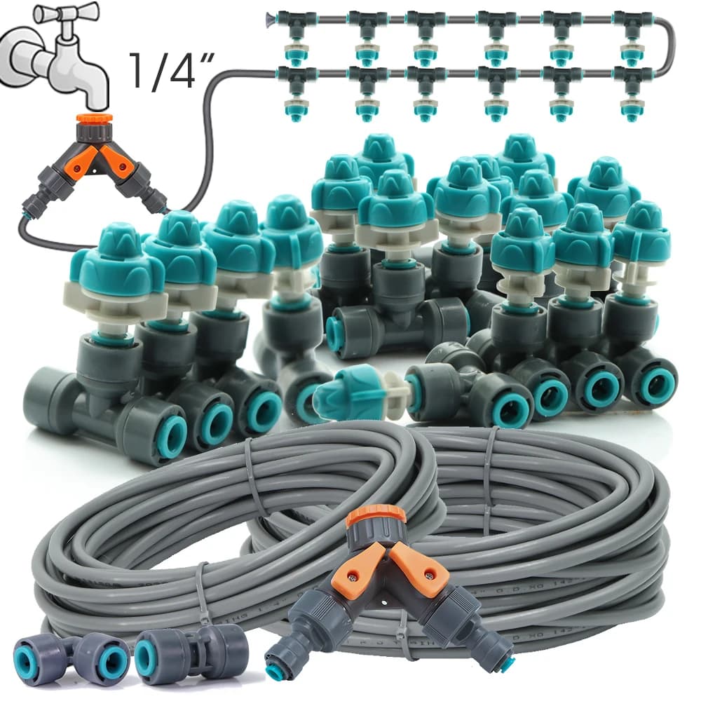 10/20/30M Garden 4-9L/H Nozzle Nebulization Cooling Kit for Farm Gazebo Palnts Nebulization Irrigation Kit 1/4"PE Grey Pipe Spray System