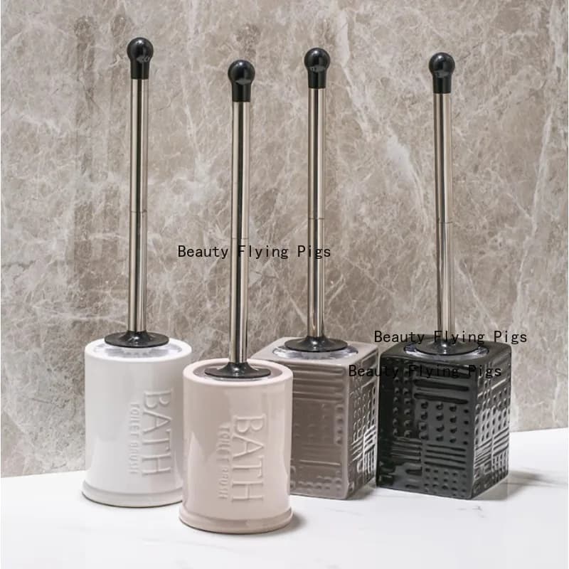 Set di scopini per WC in ceramica Base per scopino quadrato Scopino per WC con manico lungo Strumenti per la pulizia della toilette Accessori per il bagno di casa