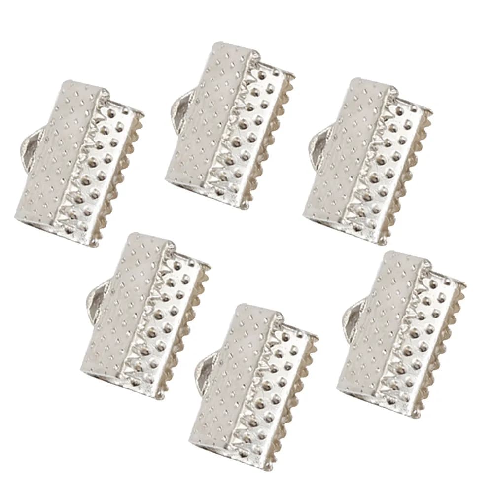 100 Pezzi Terminali a Crimpare per Nastro, Chiusure in Metallo Placcato, Fibbie Texturizzate per Creazione di Gioielli, Collane, Bracciali Fai-da-Te