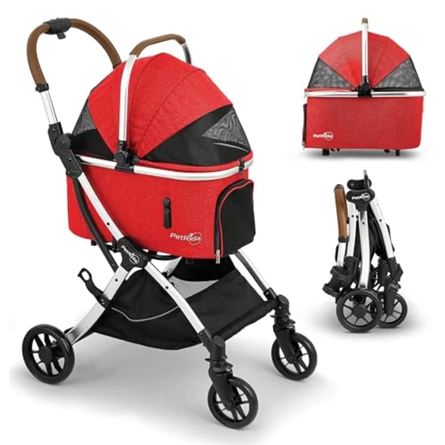 Luxury Pet Stroller with Detachable Carrier Lightweight Design with Easy One-Hand Fold Spacious Storage Basket Safe Comfortable