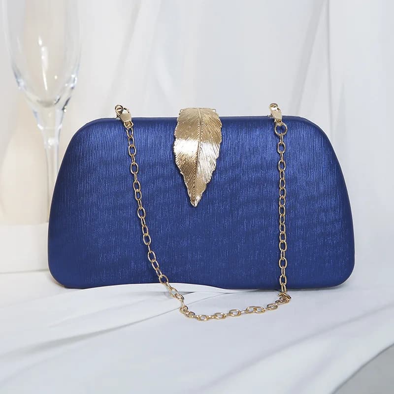 Borse Clutch Metallizzate da Donna, Classiche con Motivo a Foglia, Eleganti Borse da Sera in PU, Borse a Mano Quadrate Texturizzate per Feste con Tracolla a Catena