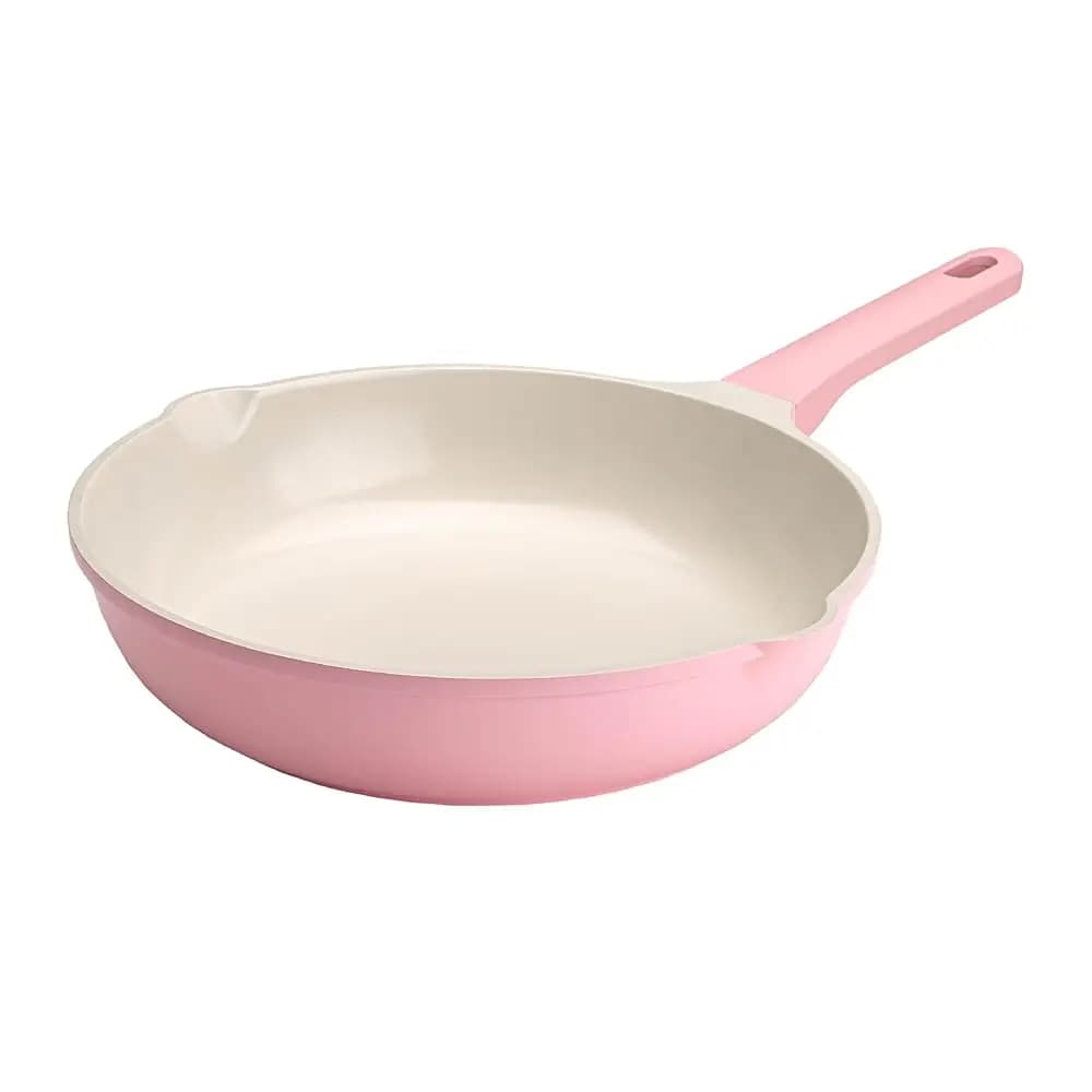 Padella Antiaderente in Alluminio Ceramico, Riscaldamento Rapido e Uniforme con Beccucci per Versare e Manico Ergonomico, 11 Pollici, Rosa