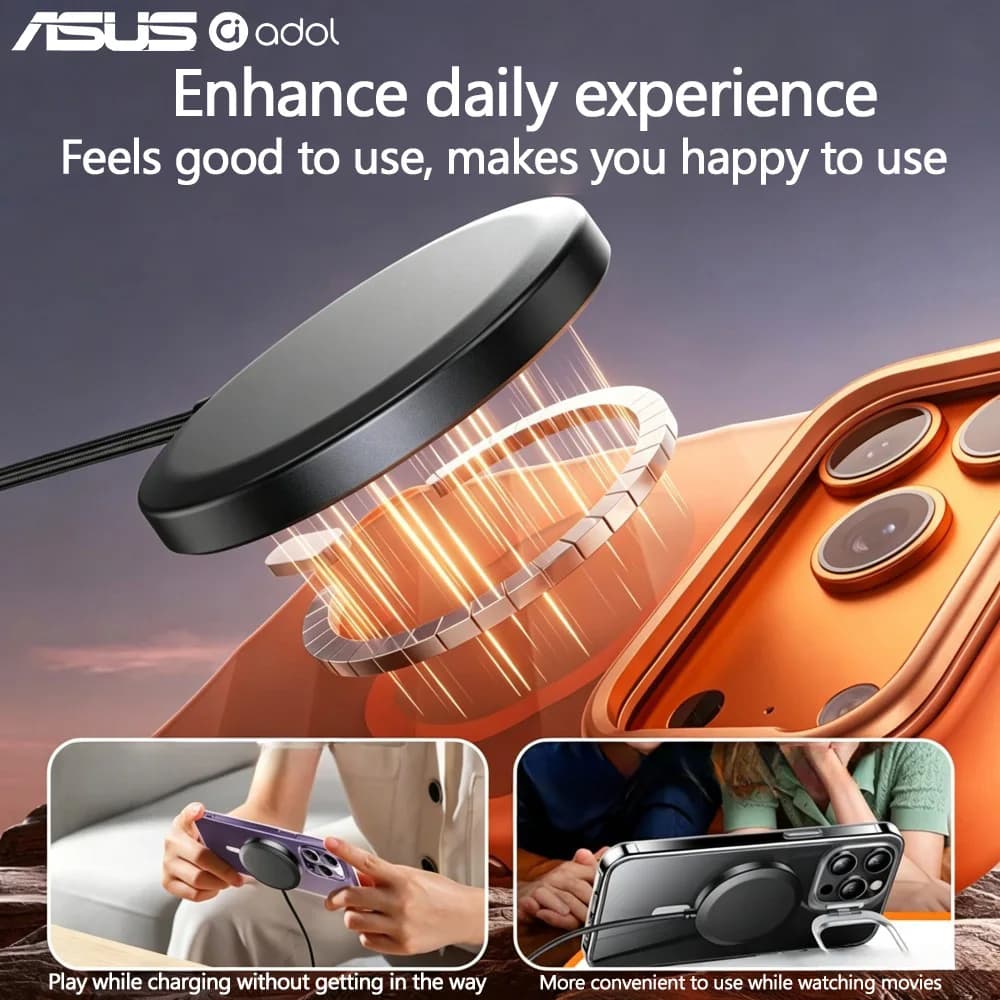 ASUS 25W Magnetic Wireless Charger Aluminum Alloy Slim Magnetic Charging Pad for iPhone Android Qi Enabled Phones