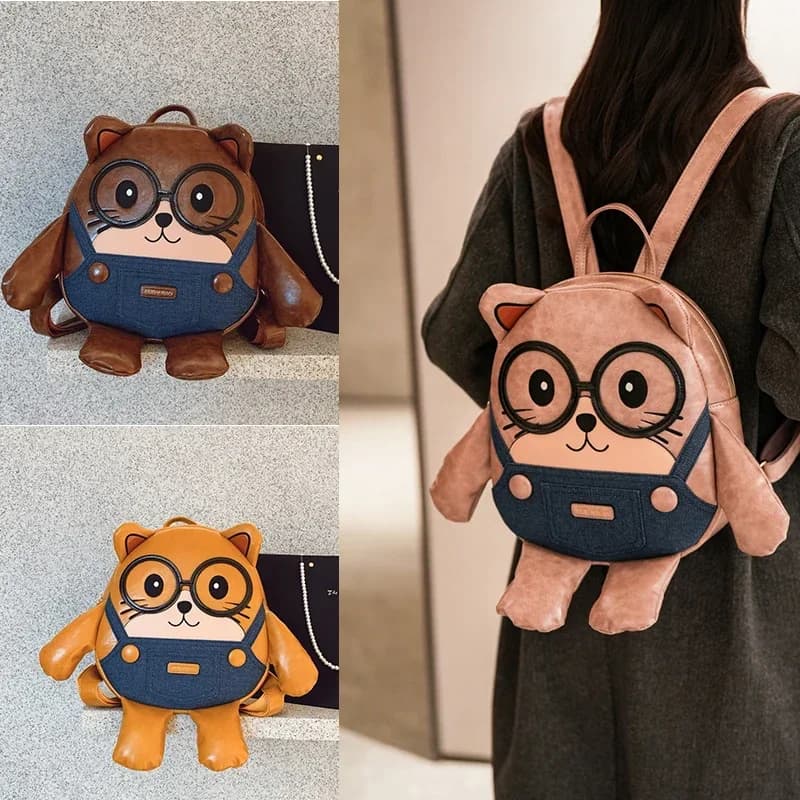 Unisex Kawaii Cartoon Bear Backpack Cute Animal Shaped Travel Daypack PU Schoolbag Men Women Girls Casual Bear Bag Teens Adults