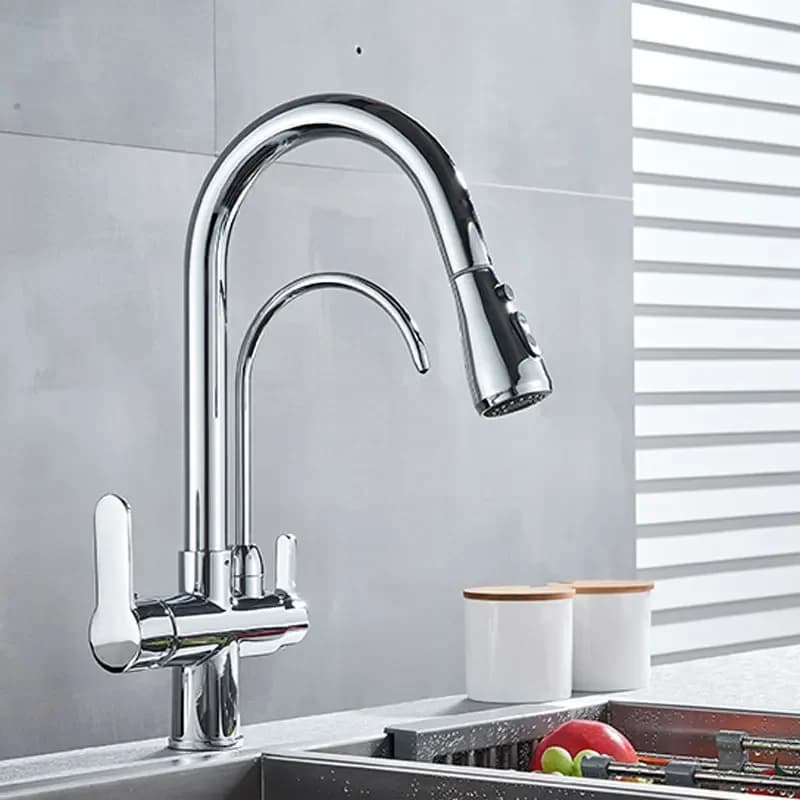 Nero/Cromo Kithcen Rubinetto Purificato Estraibile Rubinetto Filtro Acqua 2/3 Vie Torneira Miscelatore Caldo Freddo Lavello Gru Cucina Bevanda