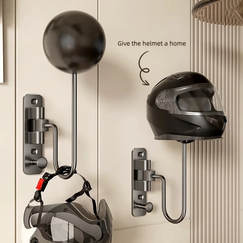 Motorcycle Helmet Holder Swivel 180° Wall Shelf Helmet and Jacket Hanger Metal Hook Metal Shelves Perfect Gift