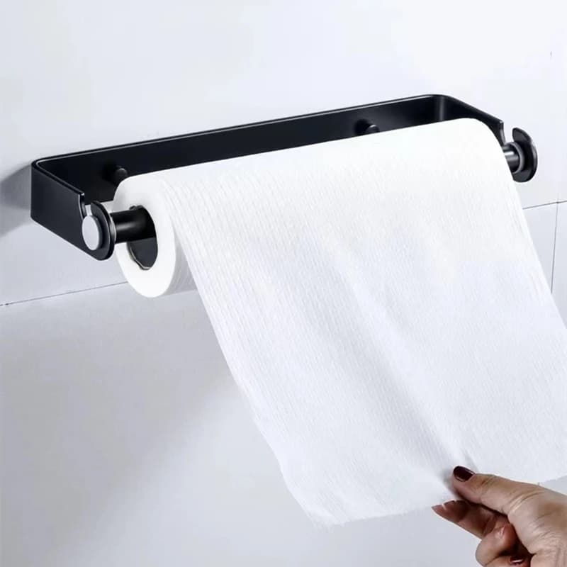 Portarotolo da cucina multifunzione nero/argento, porta pellicola trasparente, organizer da appendere, accessorio per la casa