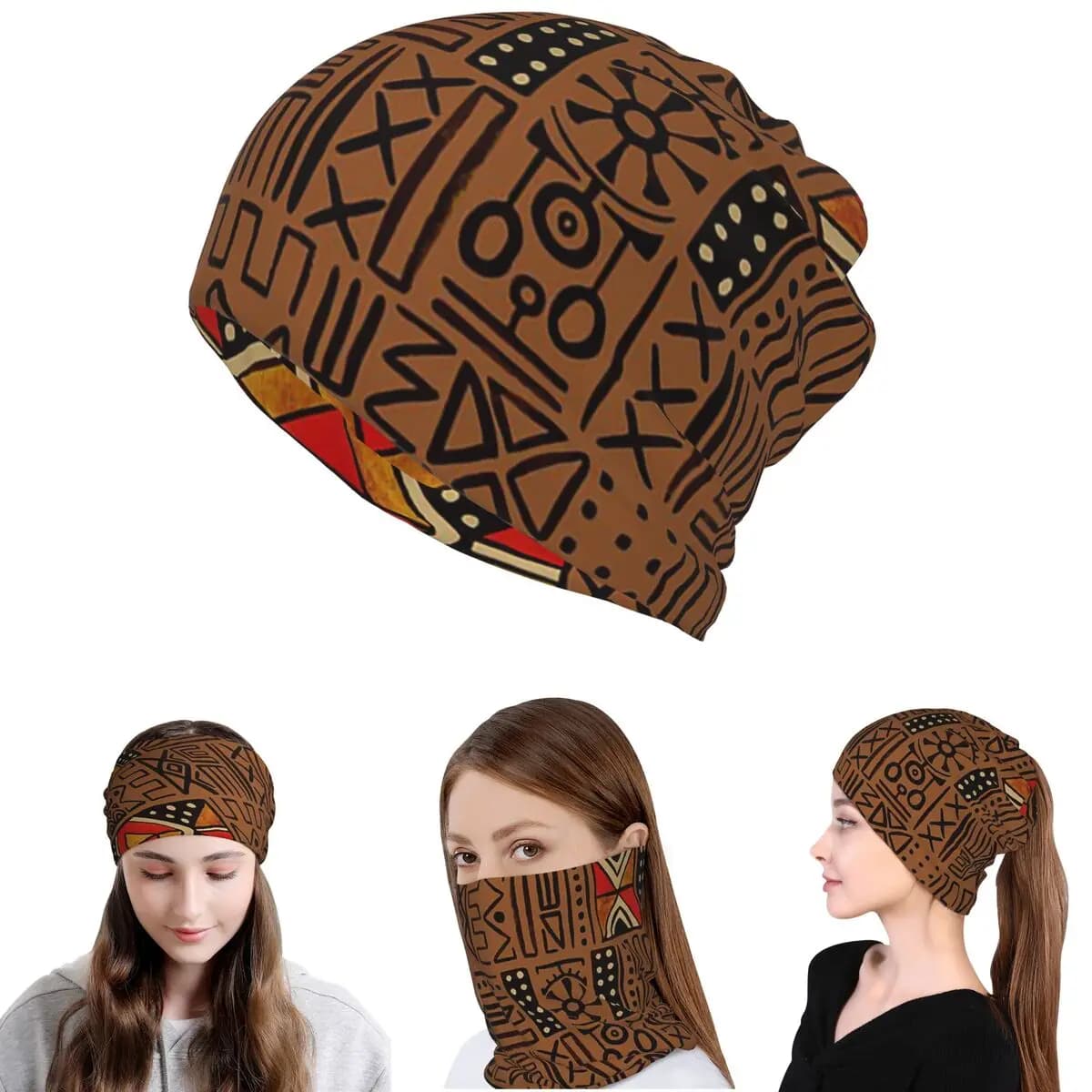 Bandana/Maschera Scaldacollo Traspirante in Stile Etnico Tribale Africano Bogolan per Uomo Donna Adulto