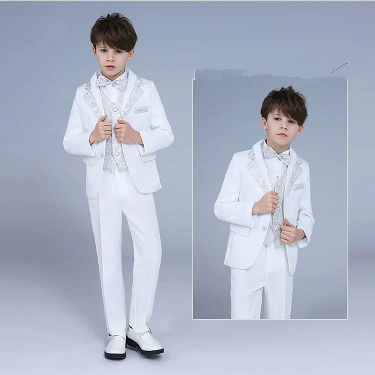 Blazer per bambini 5 pezzi/set giacca gilet pantaloni camicia papillon matrimonio compleanno festa vestito ragazzi slim fit cerimonia fotografia costume