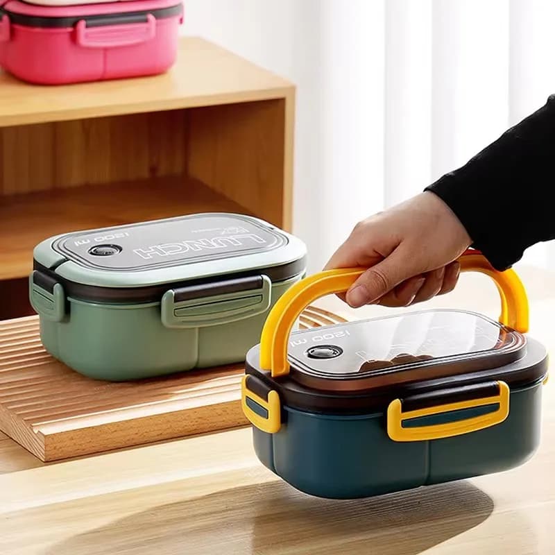 Contenitore per Alimenti Portatile a Uno o Due Strati con Forchetta, Cucchiaio e Scatola per la Conservazione