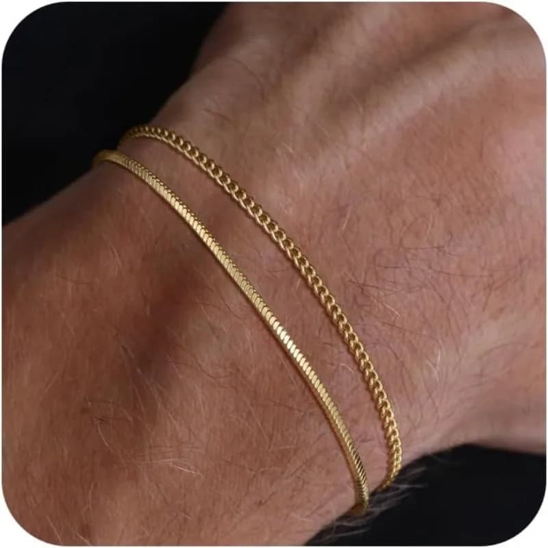 Set di braccialetti da uomo impermeabili - Delicati braccialetti a catena cubana Figaro con serpente in acciaio inossidabile placcato oro 14 carati per regali di gioielli da uomo