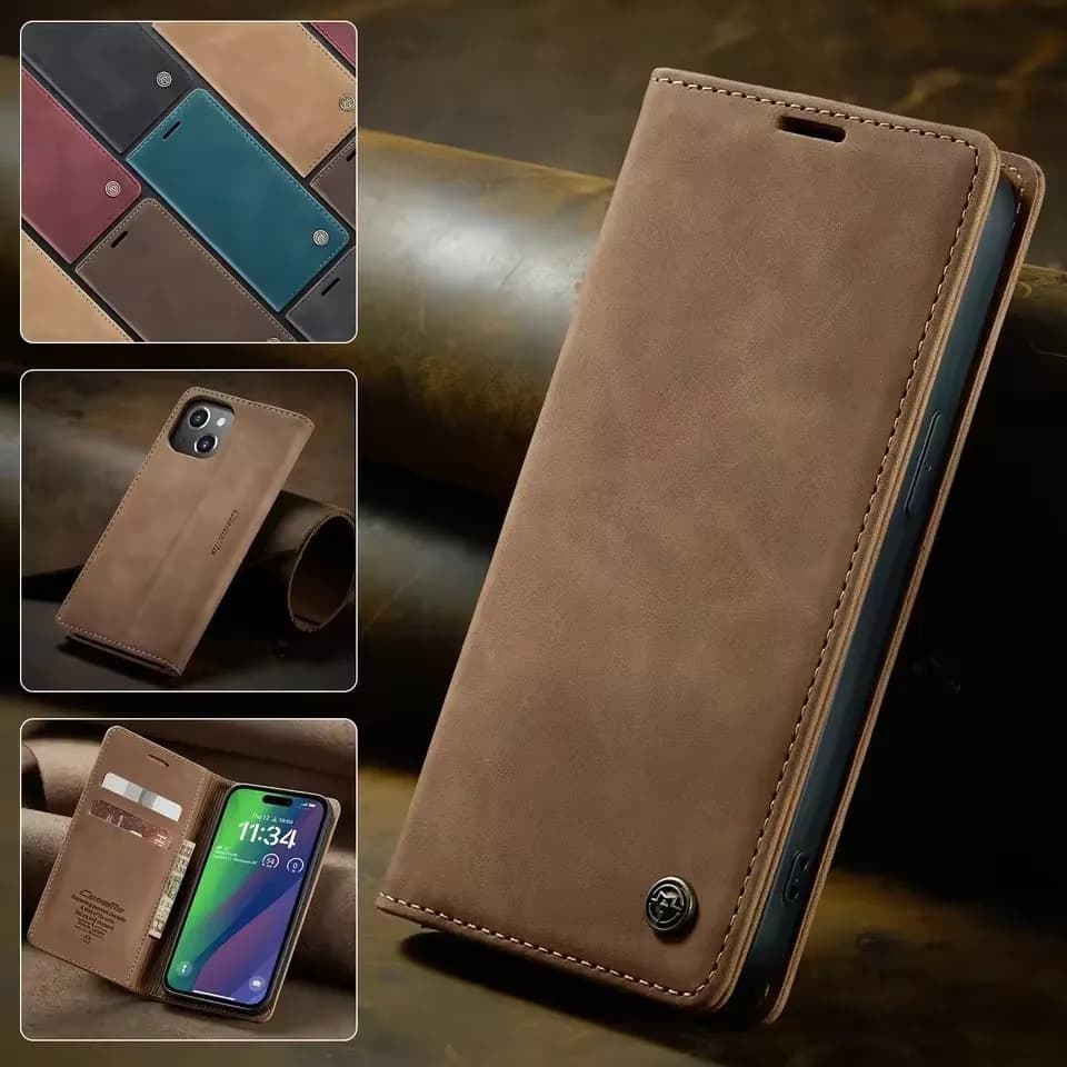 Custodia a Portafoglio Magnetica in Pelle per iPhone 17 16 15 14 13 12 11 Pro Max 16E XS MAX XR 7 8 16 Plus con Slot per Carte e Funzione Stand