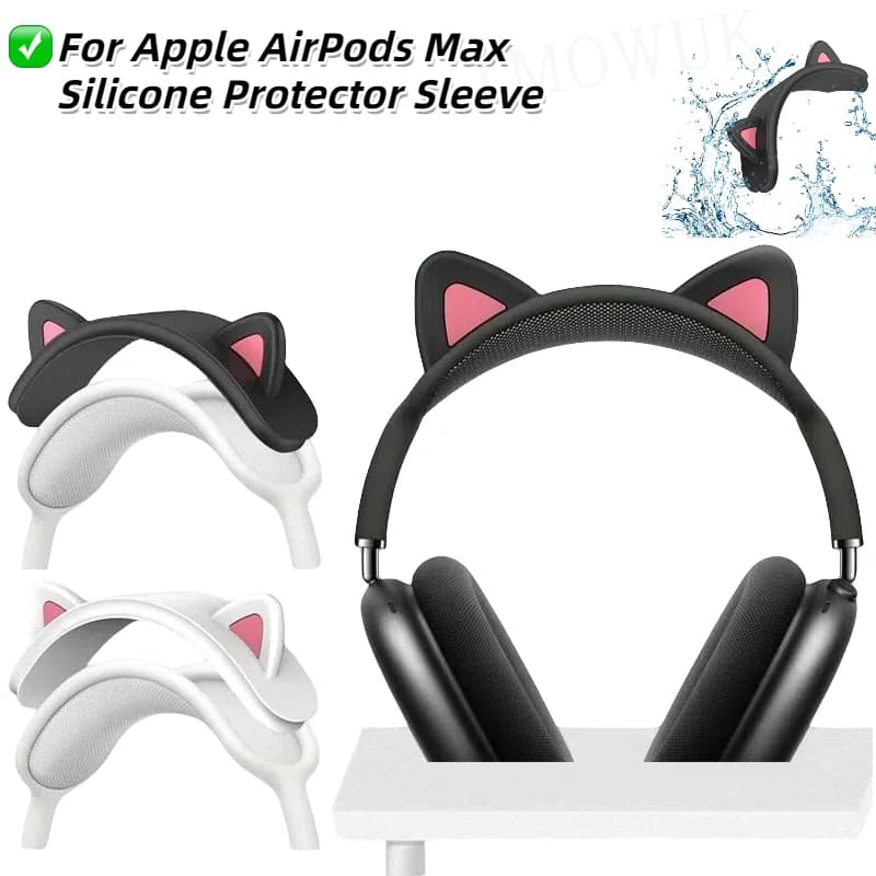 Cute Cat Ears headgear for Apple AirPods Max Silicone headphones soft pillow Comfort Top Pad Protector Sleeve