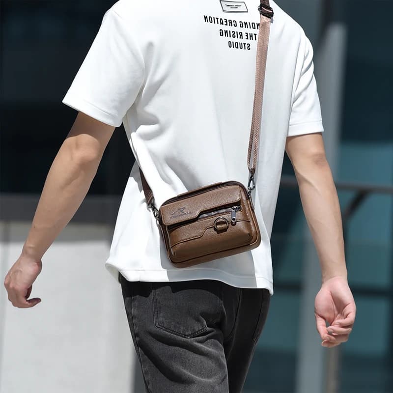 Luxury Kangaroo Brand Messenger Bags Men Leather Casual Crossbody Bag For Men Brown Black Business Shoulder Bag Male Handbag