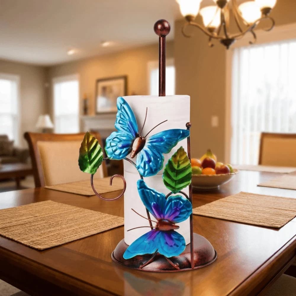 Iron Butterfly Paper Towel Holder Freestanding Decorative Standing Toilet Paper Holder One-handed Tear Butterfly Tissue Stand