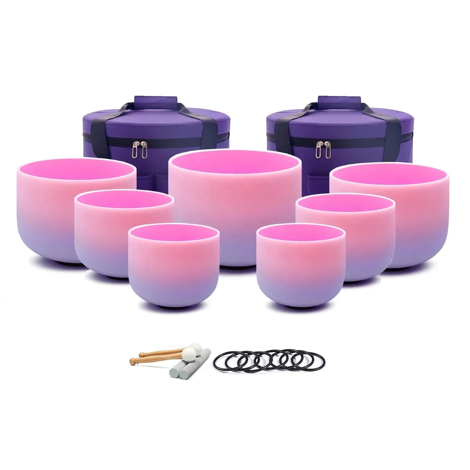 6-12" Pink Frosted Quartz Crystal Singing Bowl 7pcs Chakra Set Note For Sound Healing