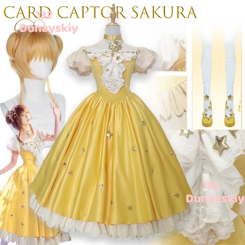 Card Captor Sakura Star Dress Cosplay Costume Set Sakura Kinomoto Lolita Dress for Women Girls Halloween Stage
