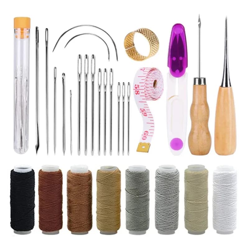 Leather Craft Hand Sewing Kit Tool Set DIY Sewing Needle Canvas Thread Blunt Pint Knit Needles Thimble Kit