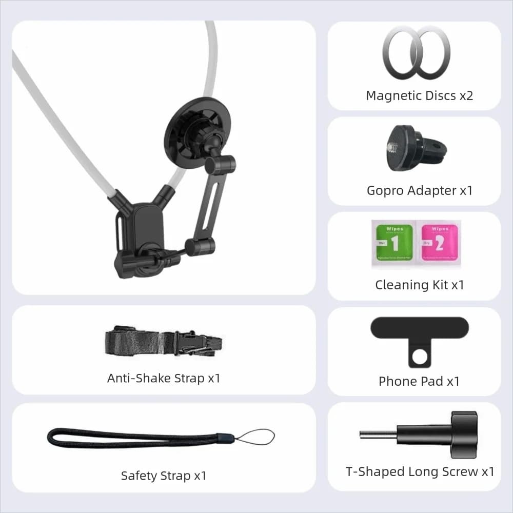 Hands-Free Neck-hanging Phone Holder Magnetic/Clip Version Action Camera Mount Neck Camera Bracket POV Shooting Mount Riding
