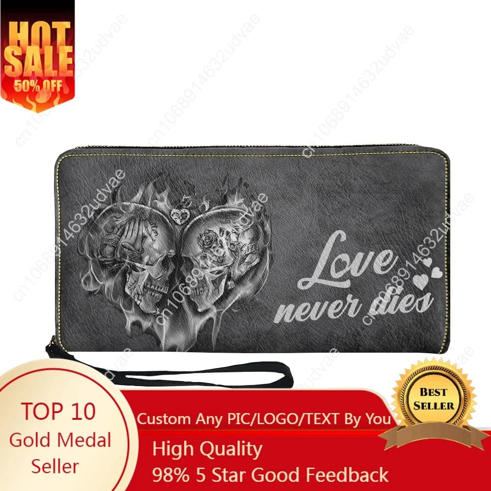 Cool Punk Rose Skull Design Rock Borsa personalizzata Uomo Donna Adolescenti Portafogli lunghi con cerniera Borsa regalo portafoglio portatile doppia stampa