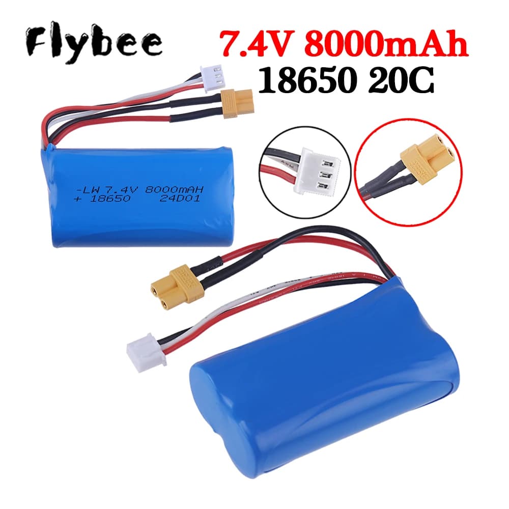 Batteria agli ioni di litio da 7,4 V 8000 mAh 20C Spina XT30 con caricatore USB per Huina 580 550 583 582 RC Escavatore Veicoli RC R/C Truck Car
