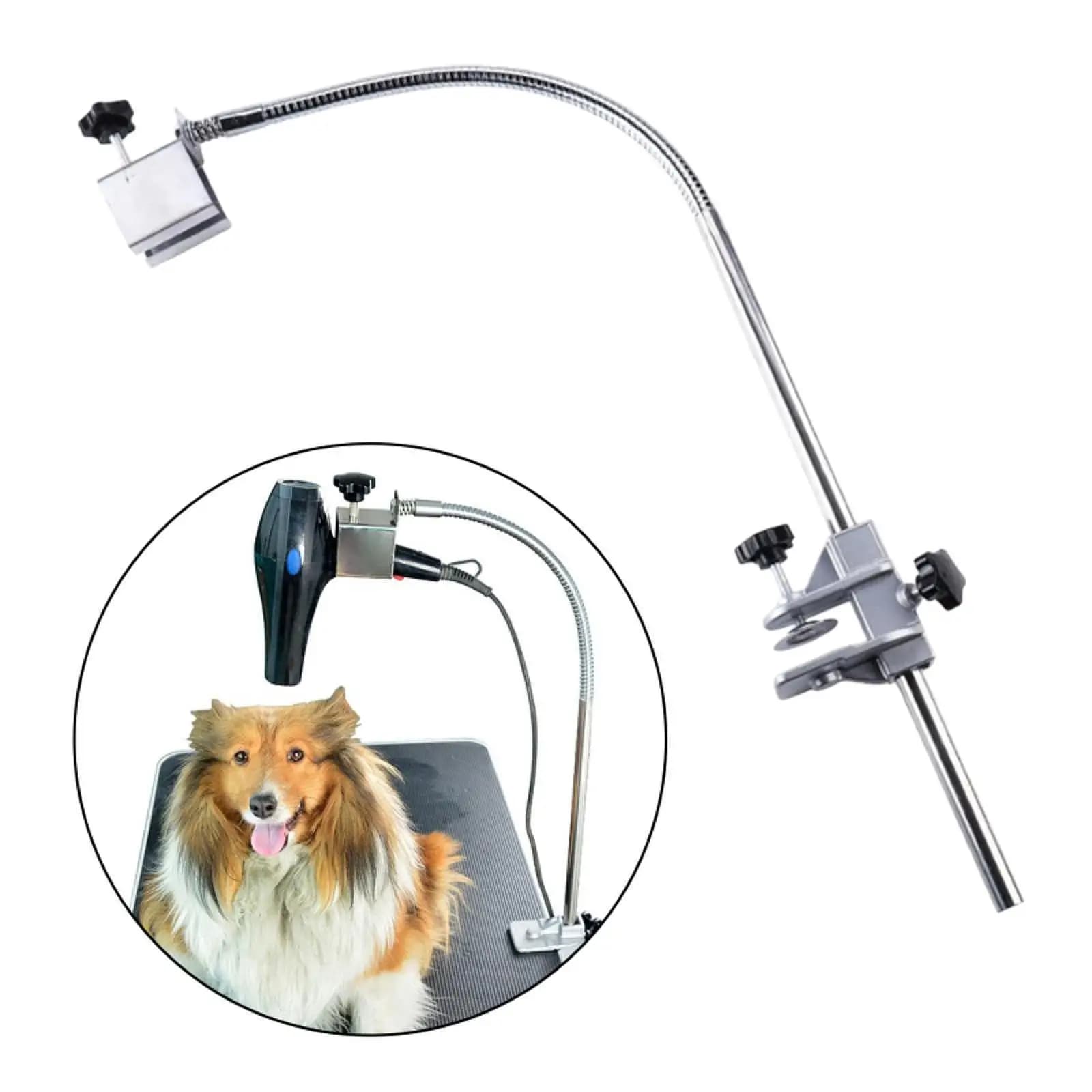 Toiletry Table for dogs Hair dryer support for dogs Groomers Adjustable Flexible 360 ° Stainless steel swivel grill