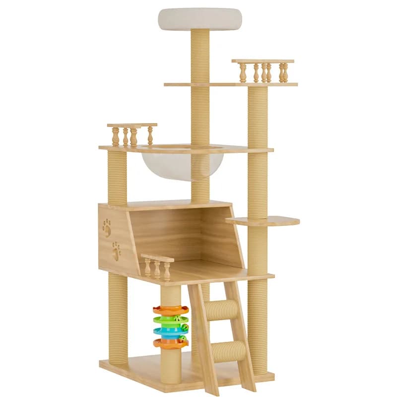 Solid Wood Cat Tree with Toys, Bed, Climbing Frame, Scratching Post, Cat Supplies, Pet Cat Toy, Space Capsule