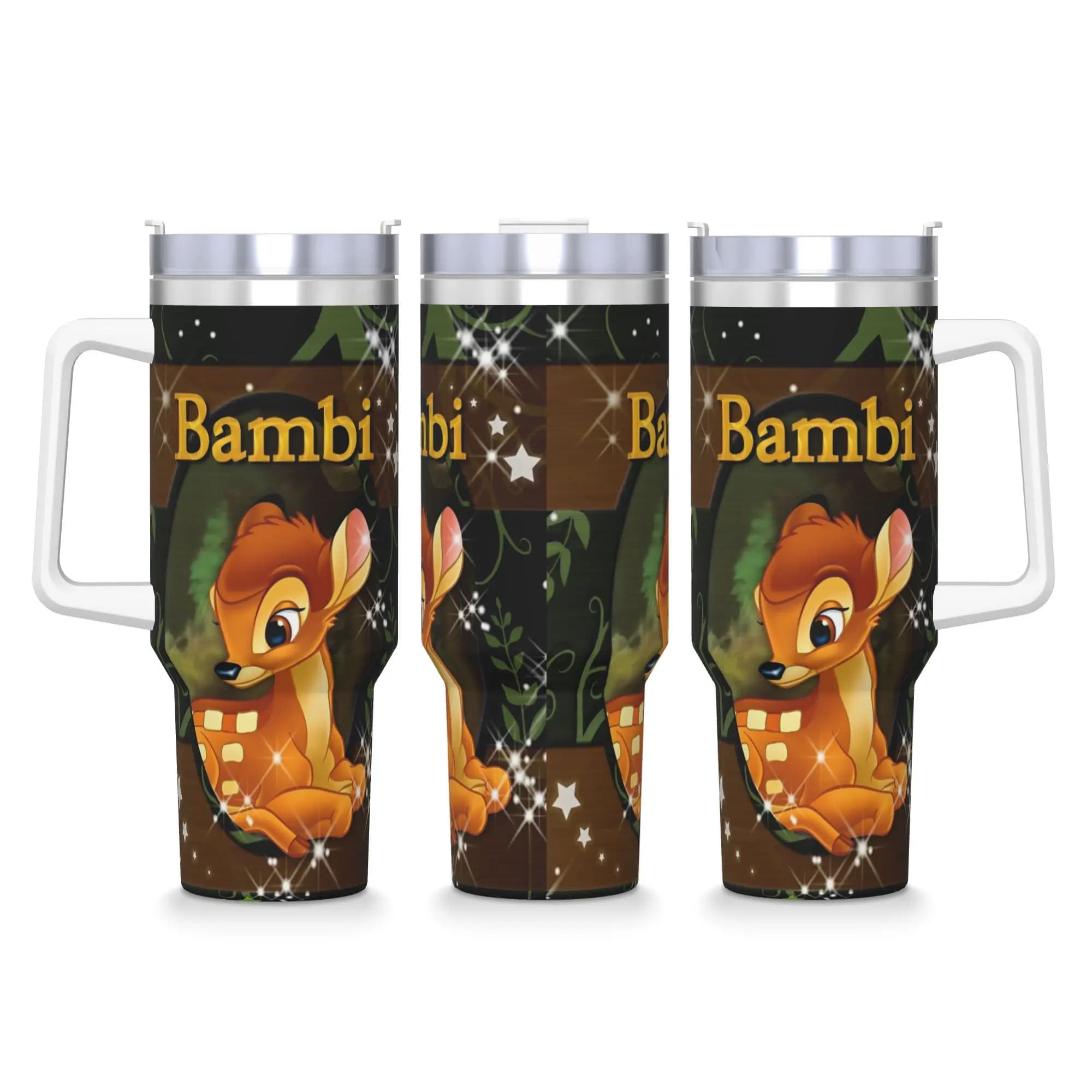 Tazza Termica in Acciaio Inox con Animali della Foresta Bambi, Bicchieri Termici Antigoccia per Bevande Calde e Fredde, Tazze da Auto, Bottiglia d'Acqua Personalizzabile per Viaggiatori