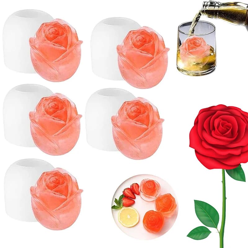 Modello di ghiaccio rosa 3D Sfera di silicone Stampo per griglia di ghiaccio rotonda Stampo per ghiaccio in silicone a forma di fiore Creatore di palline di ghiaccio Cucina Bar Bere Strumento fresco