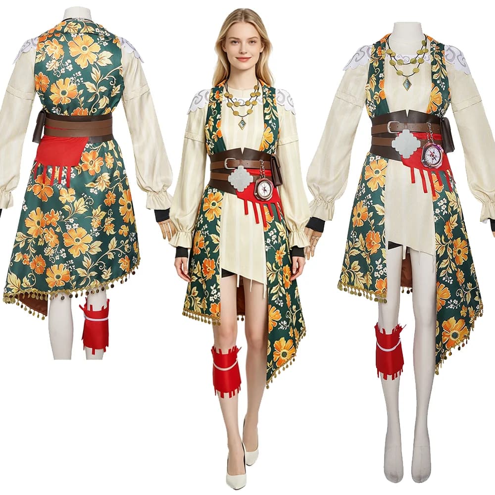 R.S Cosplay Sea of Remnants Costume Adult Women Outfit Coat Top Pants Necklace Belt Leg Wrappings Halloween Carnival Disguise