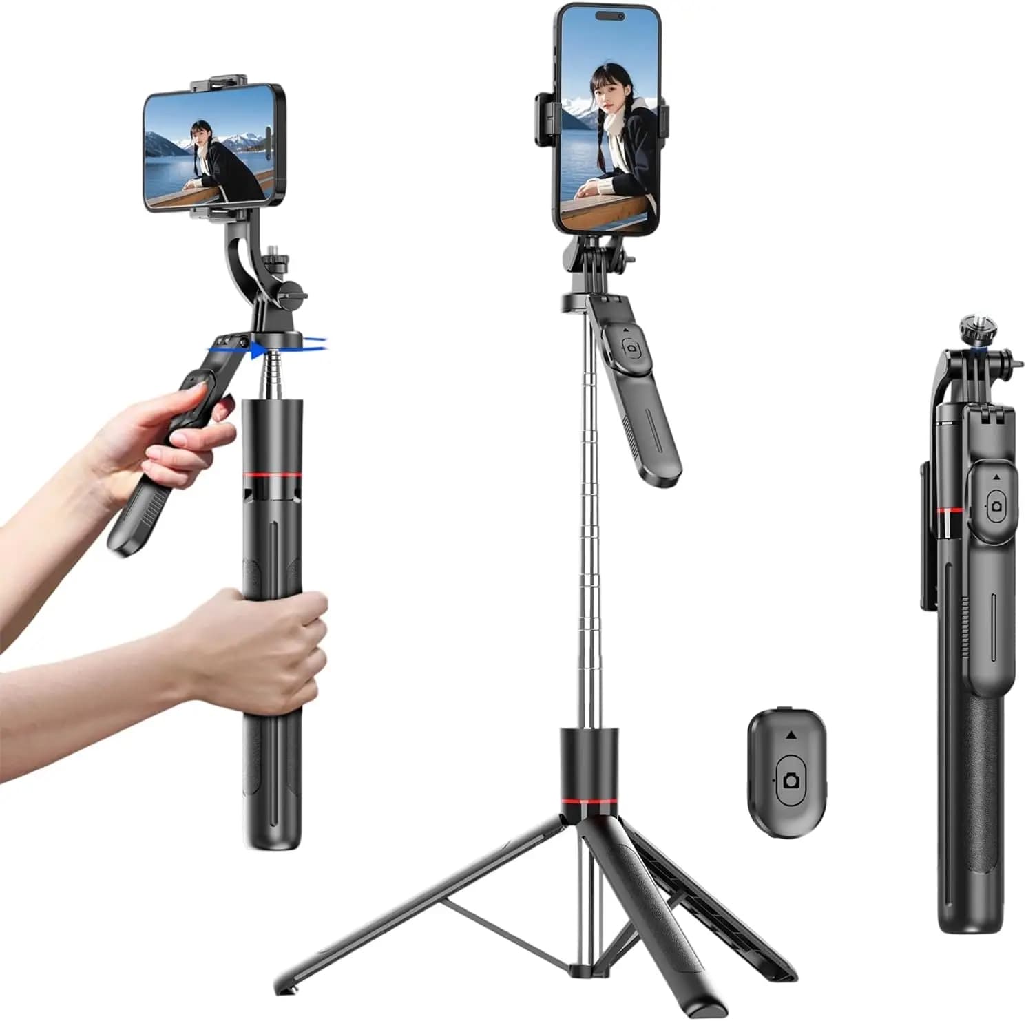 Treppiede per selfie F16 con asta lunga 1708 mm a 8 sezioni, telecomando Bluetooth, rotazione a 360° ° Rotazione, Interfaccia 1/4, per Vlog con Fotocamera del Telefono