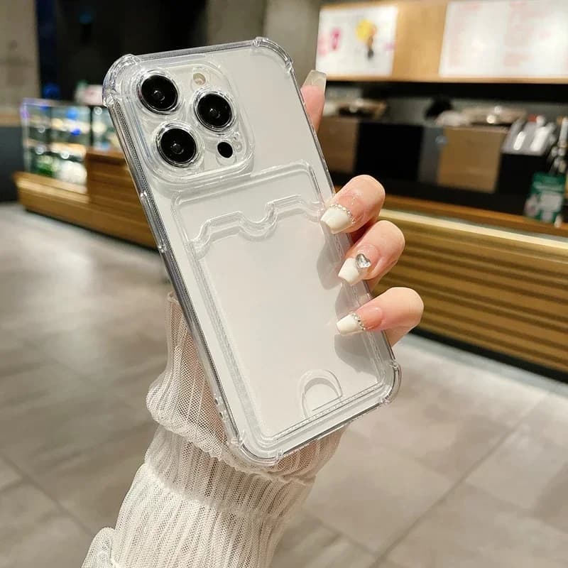 Custodia trasparente per porta carte per iPhone 17 16 15 14 Plus 13 12 11 Pro Max Slot Portafoglio Cover posteriore per iPhone Custodia antiurto