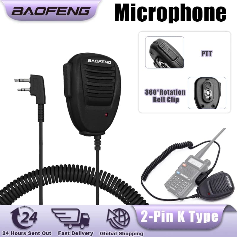 Baofeng Shoulder Speaker Mic 2 Pin PTT Walkie Talkie Microphone For BaoFeng UV-32 UV-25 UV-5RM Quansheng UV-K1 UV-K1(8) TK11(5)