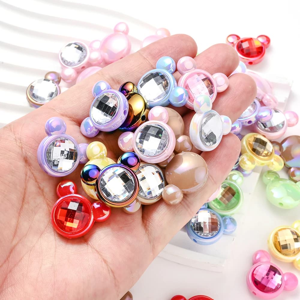 10 pezzi 20x25mm perline acriliche animali colorate perline distanziatrici a forma di topolino per gioielli che fanno orecchini fai da te collana braccialetto