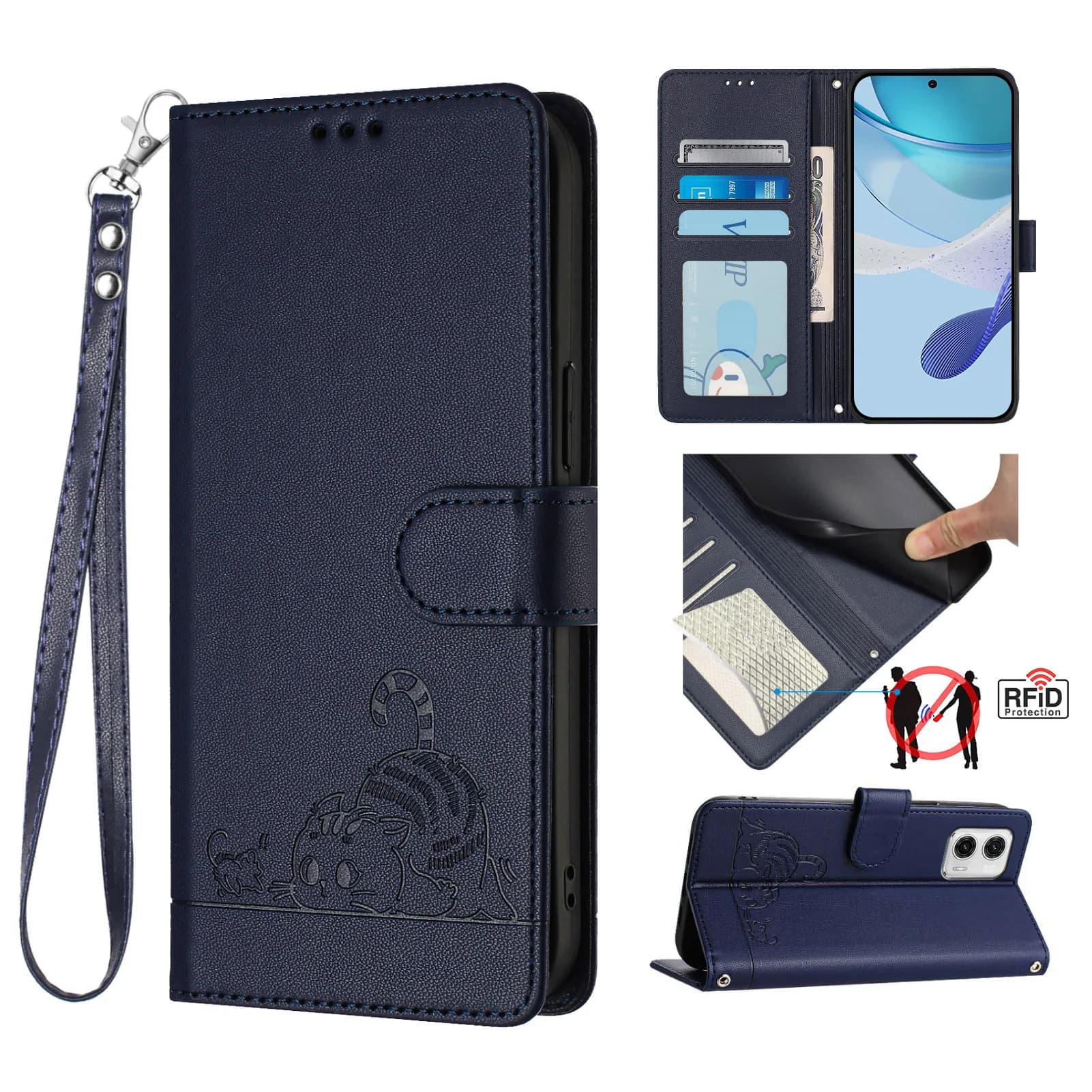 Divertente custodia a tracolla con gatto per Infinix Hot 60 Pro Plus 60i 50s 50i 50 40 40i 30 Play NFC 20, in pelle con laccetto e portafoglio per 3 carte