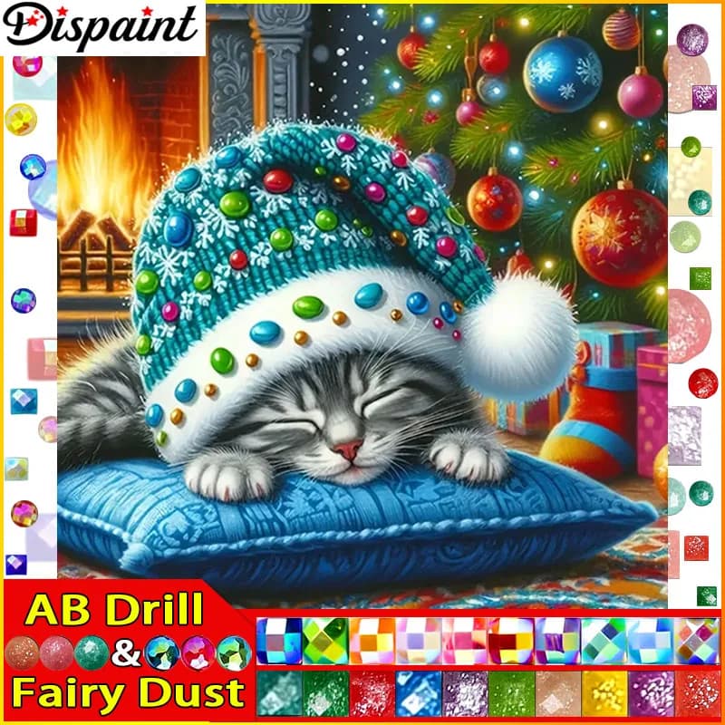 Dispaint Fata Polvere AB Pittura Diamante Pieno Quadrato/Rotondo Trapano 5D FAI DA TE "Gatto Animale Albero" Daimond Ricamo Strass Croce