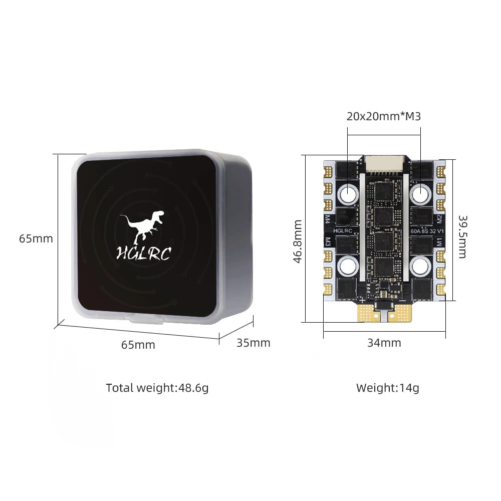 HGLRC 60A 4IN1 Mini Brushless ESC 3-8S 32-bit BL32 AM32 DShot300 DShot600 Oneshot PWM Speed Controller for FPV Racing Drone Quad